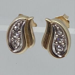 * vintage Krementz gold & silver tone with rhinestones earrings